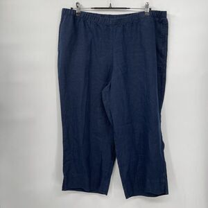 J Jill‎ Love Linen Navy Blue Cropped Pants Womens Size L Petite Elastic Waist